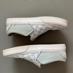 baby blue slip on checkered vans